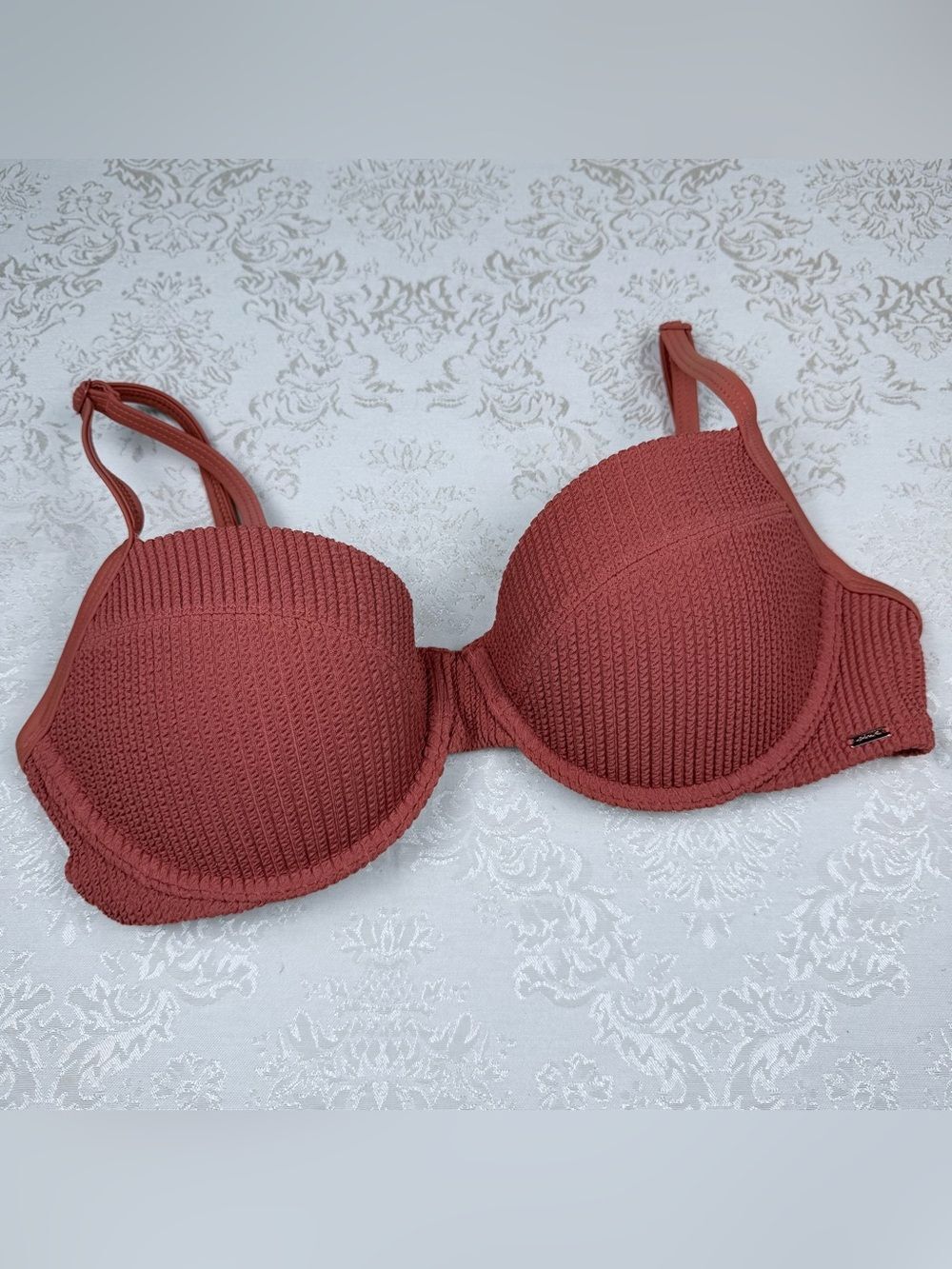 PINK Victoria's Secret Rust Ribbed Padded Bikini Top, Large
